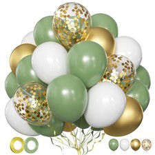 Sage Green Balloons, 50pcs 12inch Sage Green White Metallic Gold Confetti Bal...