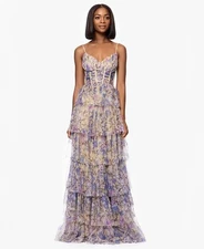 Blondie Nites Juniors' Tiered Mesh Corset Gown - Multicolor - 5