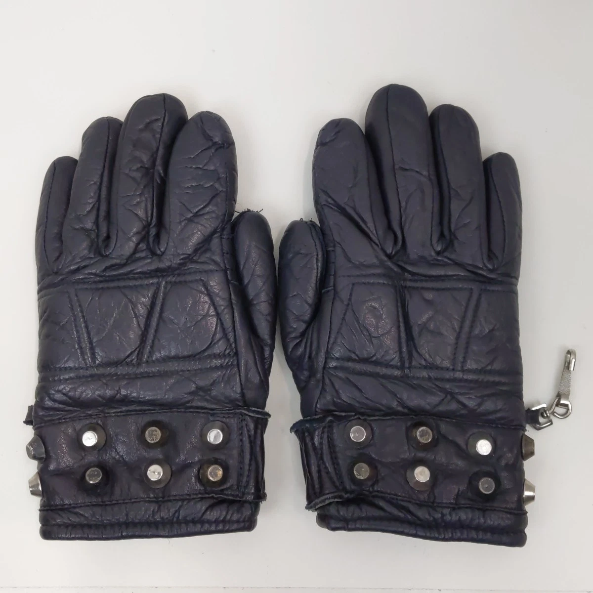 Vintage Womens Biker Leather Gloves Faux Fur Lined Black Medium Snap Wrist Warm