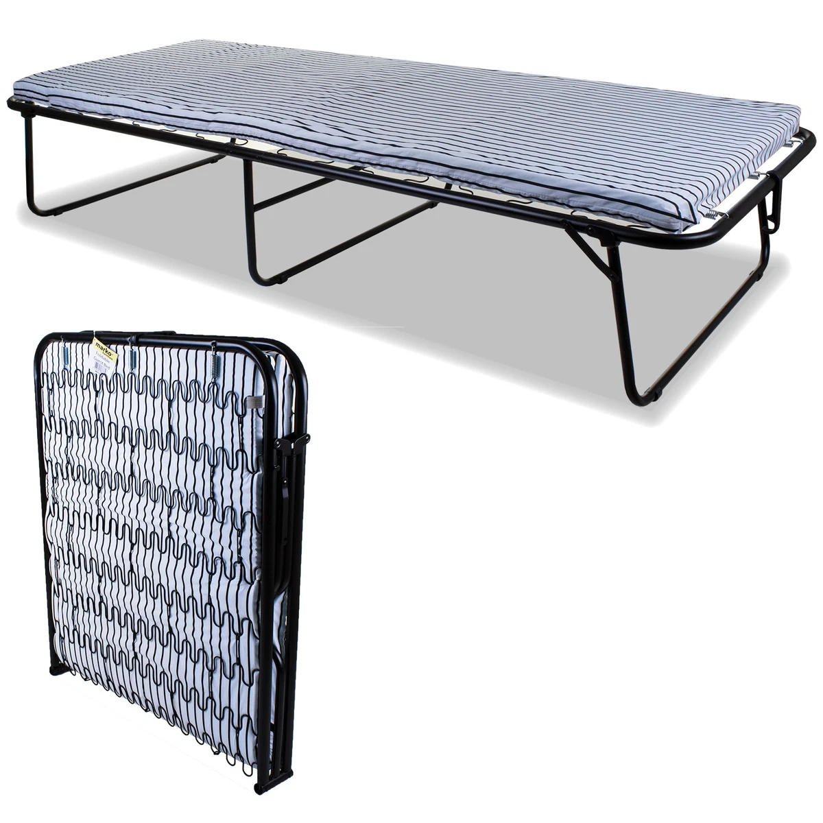 Single Metal Folding Guest Bed Visitor Compact Fold Out w Comfort Foam Mattress