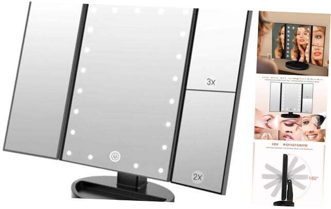 Lighted Vanity Makeup Mirror 1x/2x/3x Magnification Trifold with 21 LED