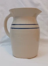 Stoneware Pitcher  w/Blue Stipes - 7.25" tall