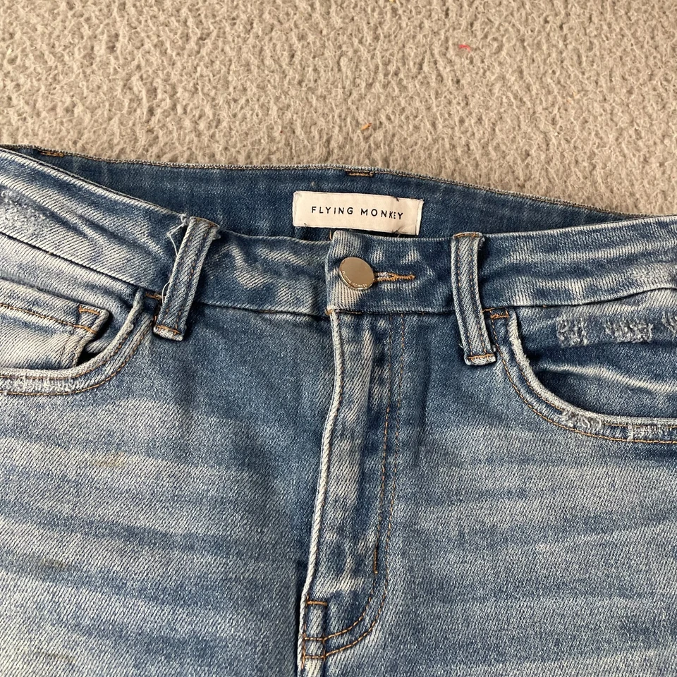 Pantalones de mezclilla rectos ajustados Flying Monkey talla 26 tiro alto azul medio elásticos Foto 4 de 4