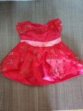 Build a Bear Clothing BABW Red Fancy Dress with Bow/Sash and Flowers EUC