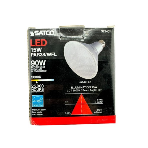 Satco LED 15W PAR38/WFL 90W Replacement Soft White 25K Hours NIB - Picture 2 of 2