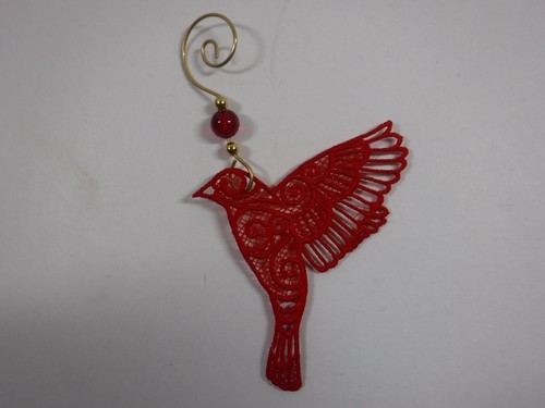 Machine Embroidered Lace Christmas Tree Ornaments W/Hangers Set Of 6 Red Birds - Picture 7 of 7