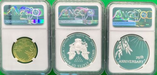 2020 75th Anniv WWII Gold and Silver 3 Coin Set NGC PF69 VICTORY LABEL - Picture 7 of 7