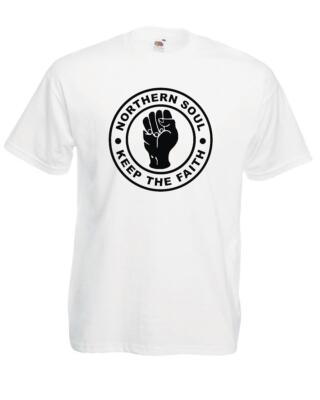 T-Shirt Erwachsene Northern Soul Keep the Faith 60er Jahre Musik Unisex weiß