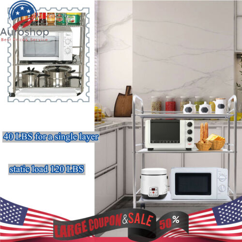 Carro de cocina con estante de 3 niveles de acero inoxidable con carro utilitario rodante de 4 ruedas - Imagen 5 de 12