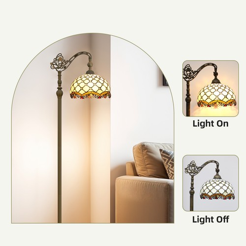 Vintage Tiffany Floor Lamp w/ Adjustable Gooseneck Yellow Geometric Glass Shade - Picture 8 of 11