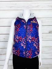 Buffalo David Bitton Girls Reversible Vest Sz M 10-12 Blue Gray Floral Full Zip