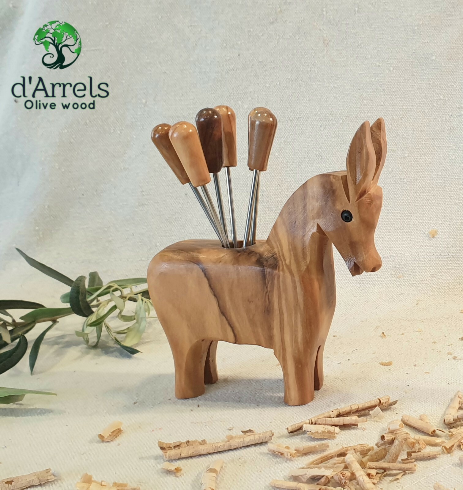 Pinchero-palillero-burro- madera de olivo con 12 pinchos. 12cmx10alturax4cm