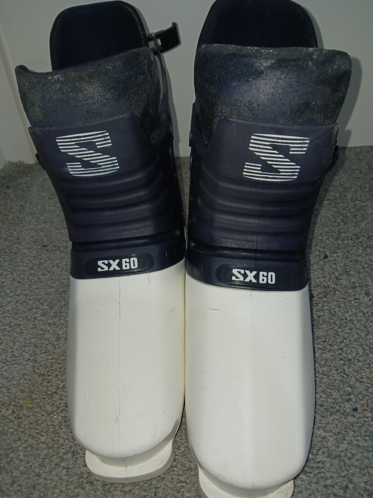 SALOMON SALOMAN SX60 SCARPONI DA SCI E BORSA SCARPONI BIANCO E BLU CONDIZIONE USATO