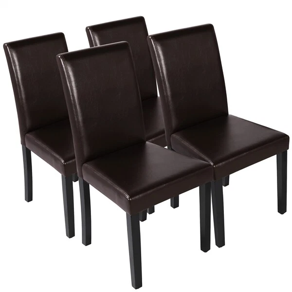 Set of 4 Dining Chairs High Back PU Leather Kitchen Chair Modern Wood Legs Home