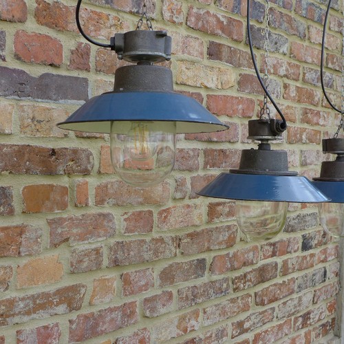 1/5 Vintage Emaille Lampe Industrielampe, Glaskolben Leuchte, Industrial Lamp 5
