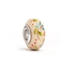 Fenton Glass Bead Field of Flowers Design with a Sterling Silver Bead Core