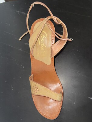 Vtg Size 8 70s 80s Candies Shoes Wedge Wood Heel Ankle Strap