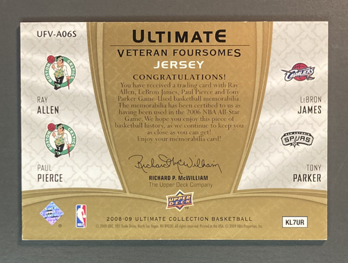 PARKER / LEBRON / PIERCE / ALLEN 2008-09 Ultimate Collection Patches Foursome Vet - Bild 2 von 2