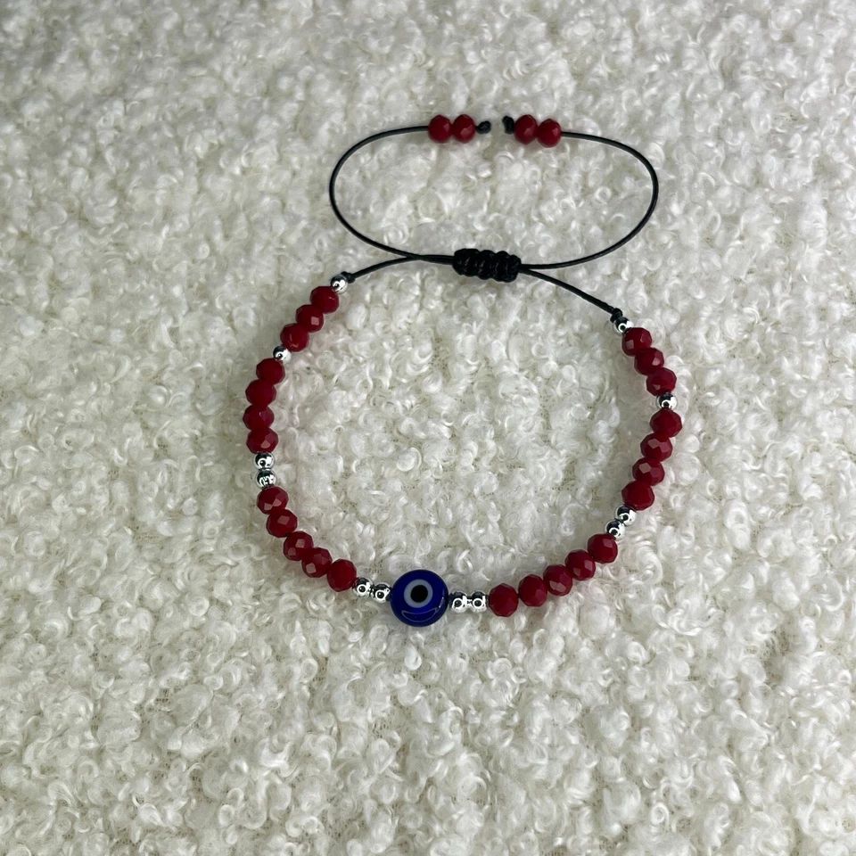 Rot Evil Eye Armband Nazar, Mal De Ojo Perlenarmband, Boncuk mit Silberkugeln - Bild 2 von 4