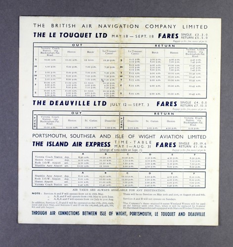 BANCO BRITISH AIR NAVIGATION COMPANY AIRLINE TIMETABLE PSIOWA - Picture 2 of 2