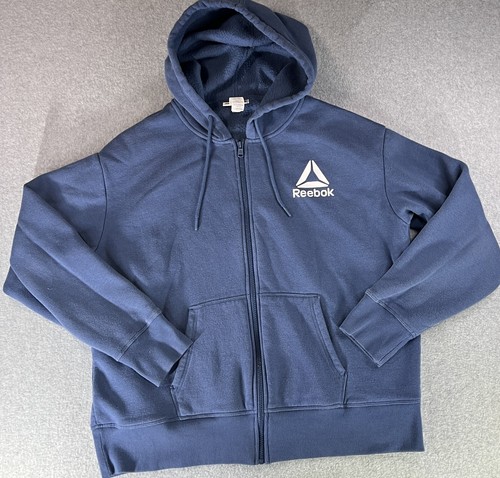 Reebok Full Zip Hoodie Jacket Unisex XL Blue Long Sleeve Workout Fitness Casual - Picture 2 of 10