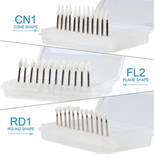 Dental White Stone High Speed Polishing Burs FG Cone/Flame/Round Aluminum Box