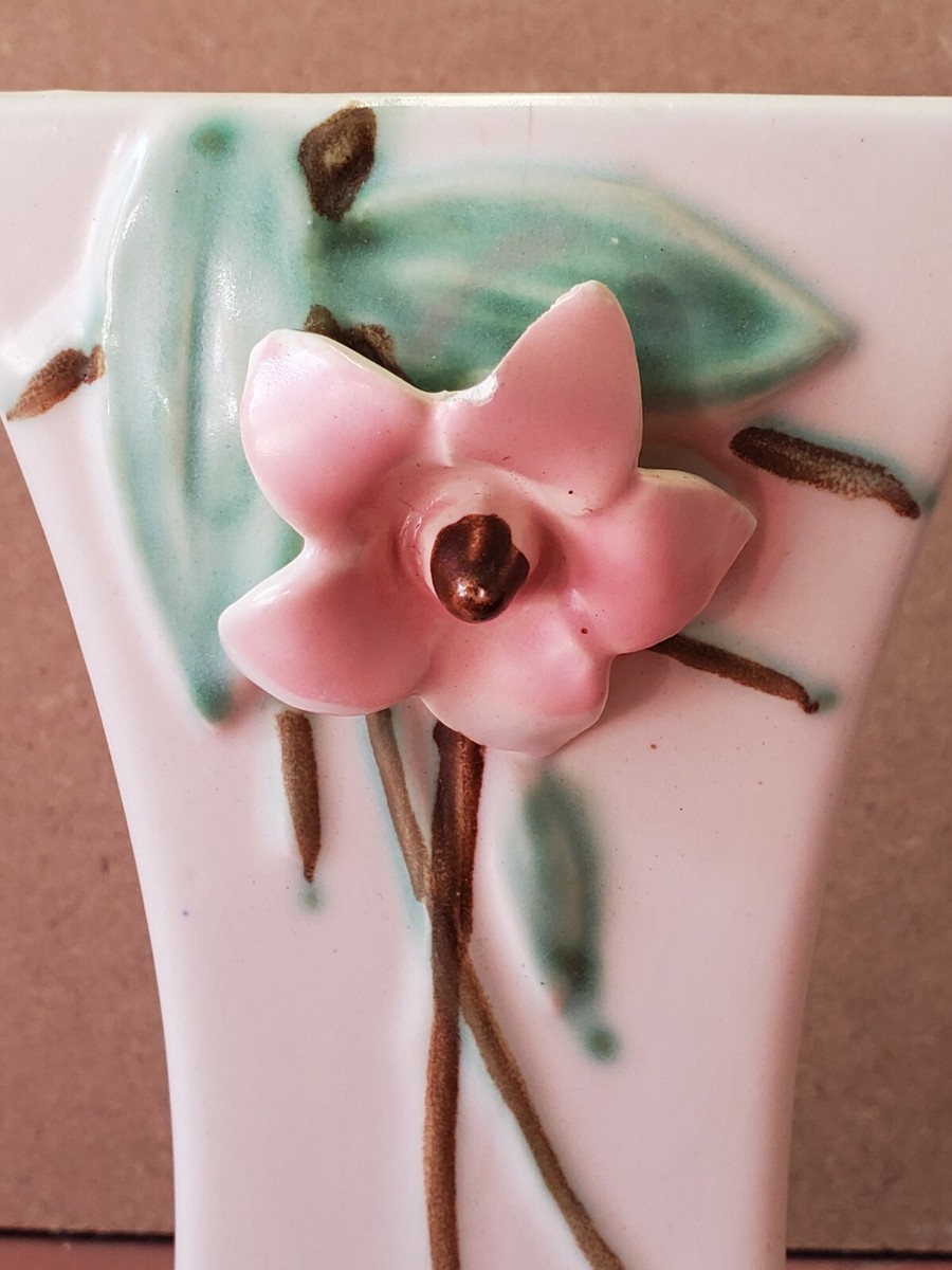 Vintage McCoy Ceramic Pink Raised Applied Flower Vase | eBay