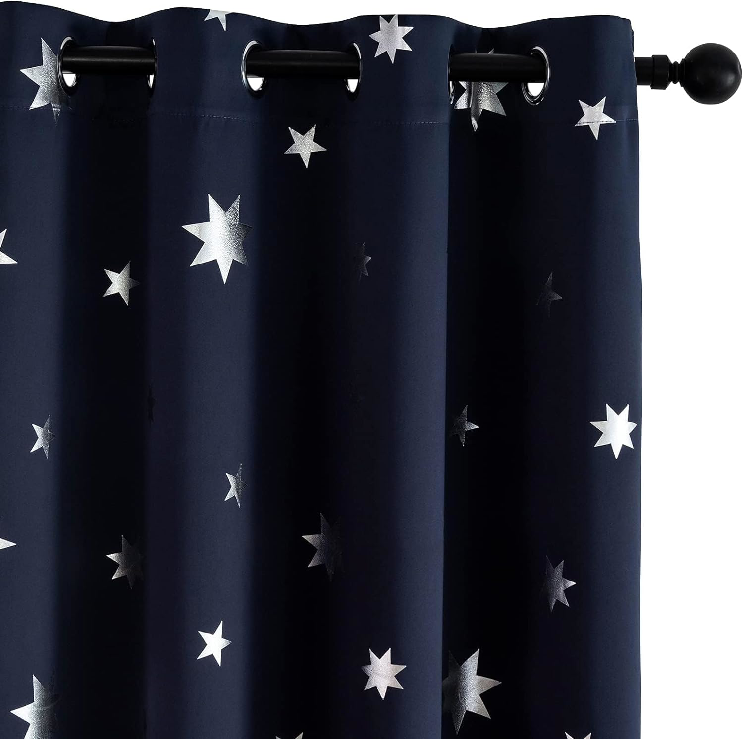Blackout Curtains for Kids Bedroom Navy Blue Star Print 2 Panels