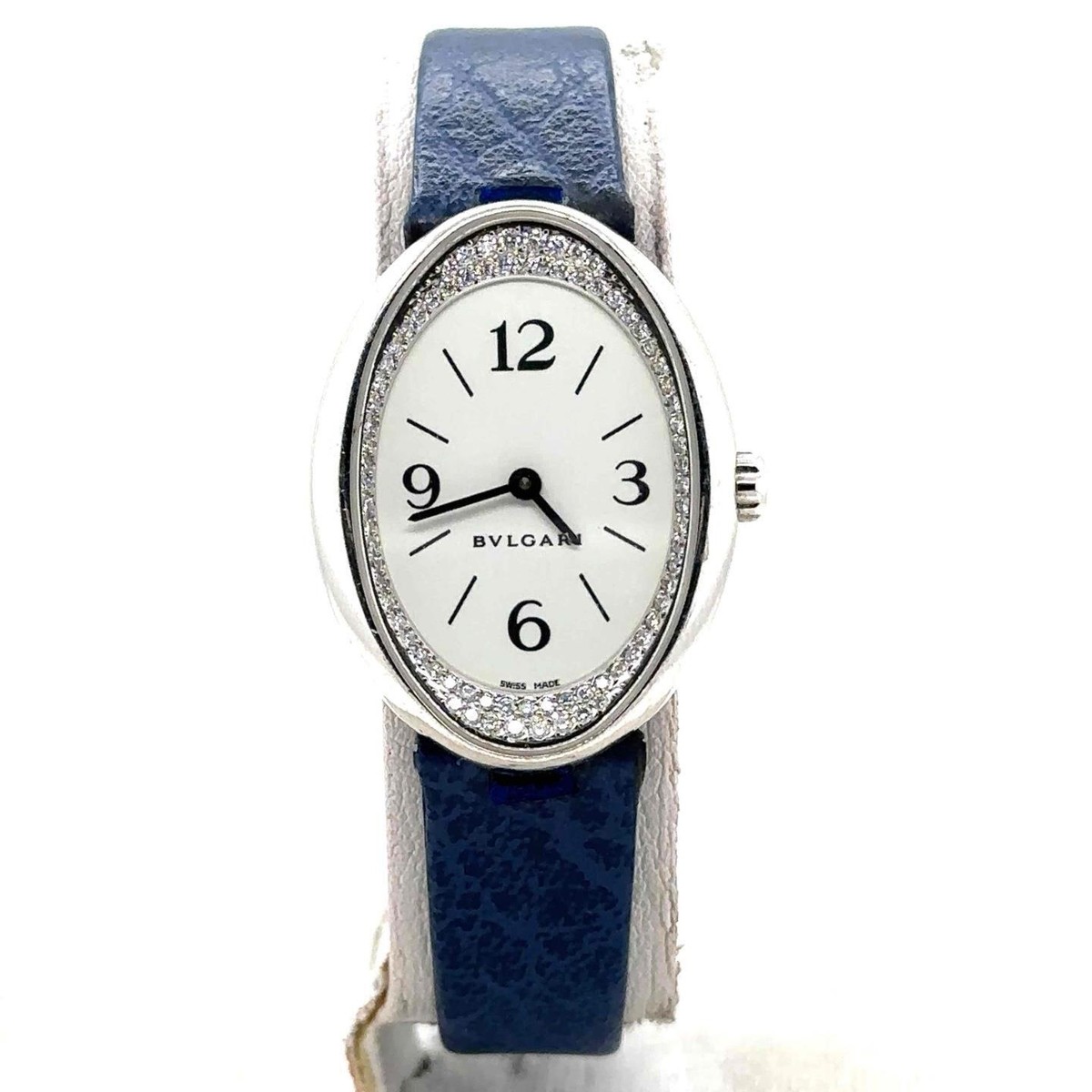 Bvlgari Ovale Quartz 24mm 18k White Gold Diamond Bezel Ladies