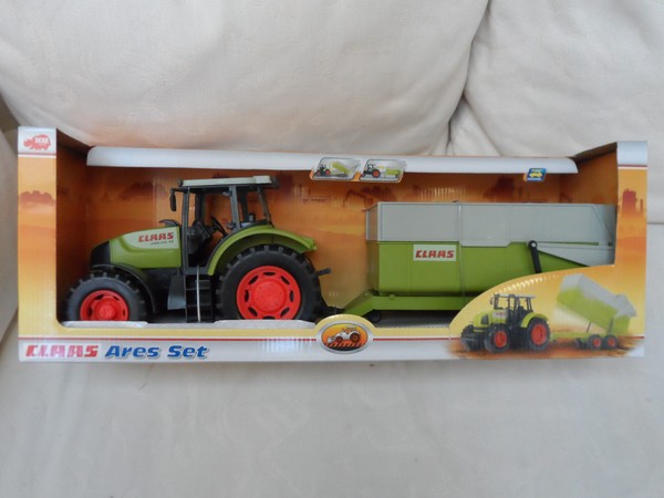 Dickie Toys Claas Ares 836 Rz Set Traktor Trekker Mit AnhÄNger Neu & Ovp-image