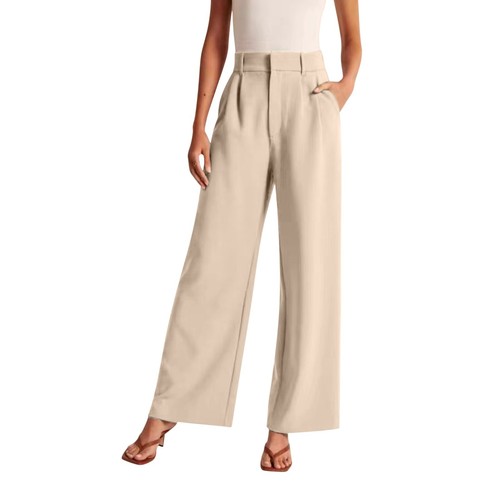 Womens Business Pants Wide Leg High Waisted Capris Straight Long Work Trousers - Picture 13 of 60