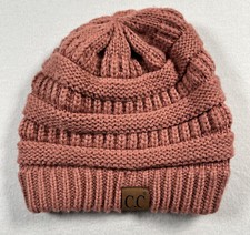 CC Beanie Light Pink Chunky Knit Snow Hat Womens Girls Cap Beanie