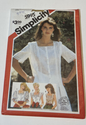 Simplicity 5995 Vintage Misses' Decorated Top Pattern Size 10 Lace Tucks UNCUT