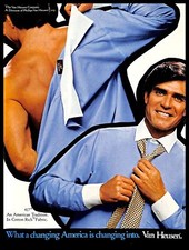 1982 Van Heusen 417 Mens Dress Shirt Vintage PRINT AD Cotton Fabric American 80s