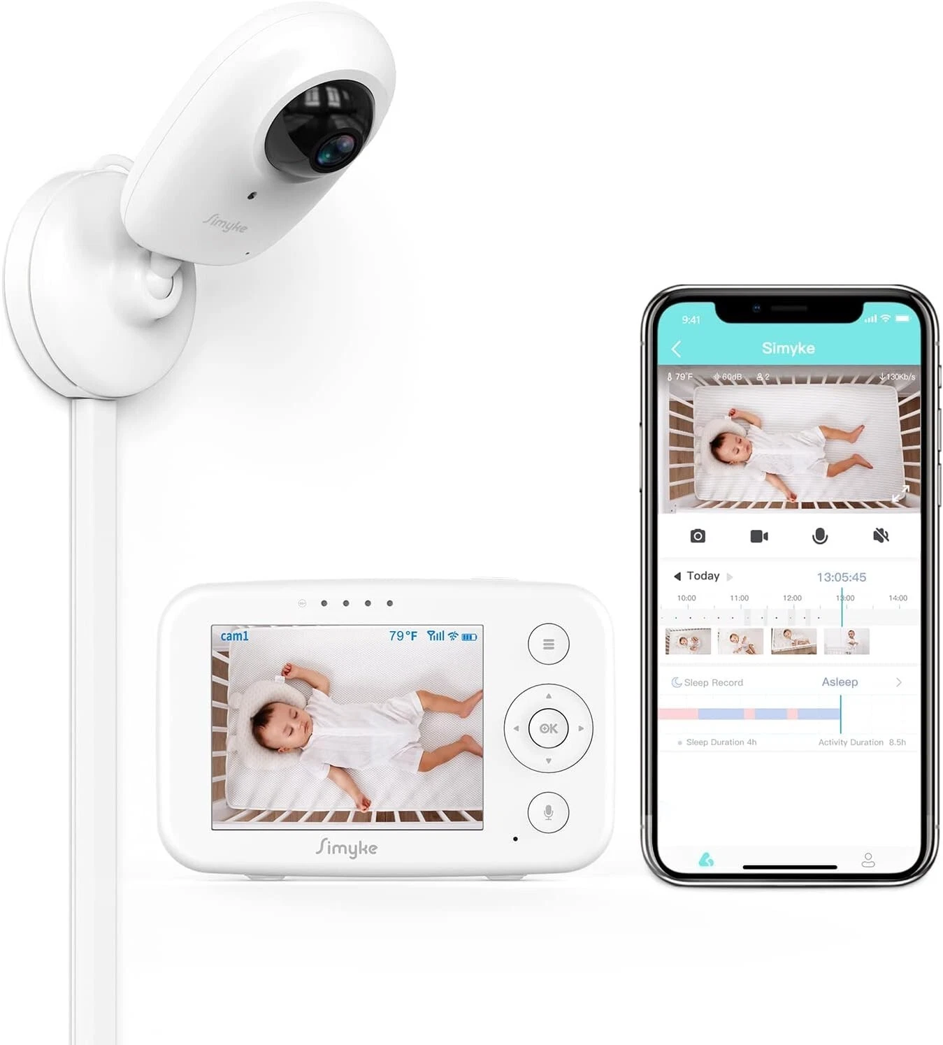 🔥Simyke Video WiFi Baby Monitor w/ App & Screen, 1080P Cameras, Cry Detection🔥