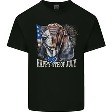 T-shirt top da uomo Bassett Hound 4 luglio Independence Day cotone