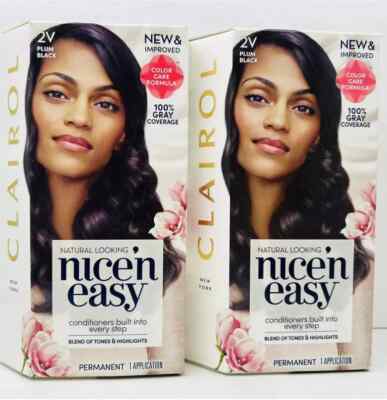 2  Boxes Clairol  NicenEasy Permanent Hair Color #2V PLUM BLACK Improved Formula