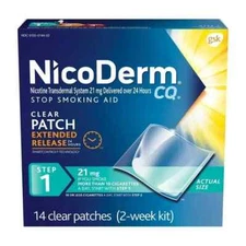 NicoDerm CQ Stop Smoking Patch 14 Clear Patches Step 1  21 mg Exp 02/2028 WATCH!