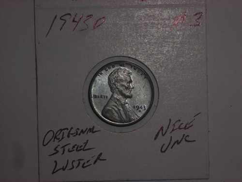 wheat penny 1943D NICE BU LINCOLN CENT 1943-D LOT #3 UNC ORIGINAL STEEL LUSTER - 第 1/3 張圖片