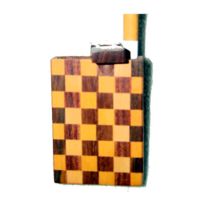 Twist Top Wooden Dugout, Chess Board Design, with a Cigarette Hitter - 3 IN