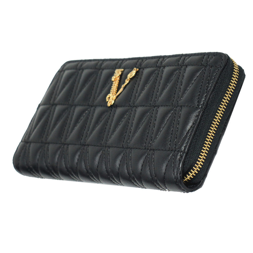 BRAND NEW VERSACE VIRTUS BLACK QUILTING LEATHER ZIP AROUNG BRAND NEW VERSACE VIRTUS BLACK QUILTING LEATHER ZIP AROUNG