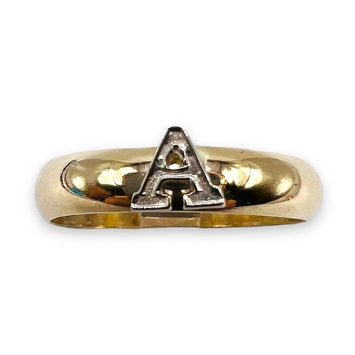 Initial A 10k White Gold Block Letter 10k Yellow Gold Filled 3.5mm Ring 7