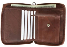 Burgundy Genuine Leather Men's Bifold Wallet Zip Around Coin Change Holder