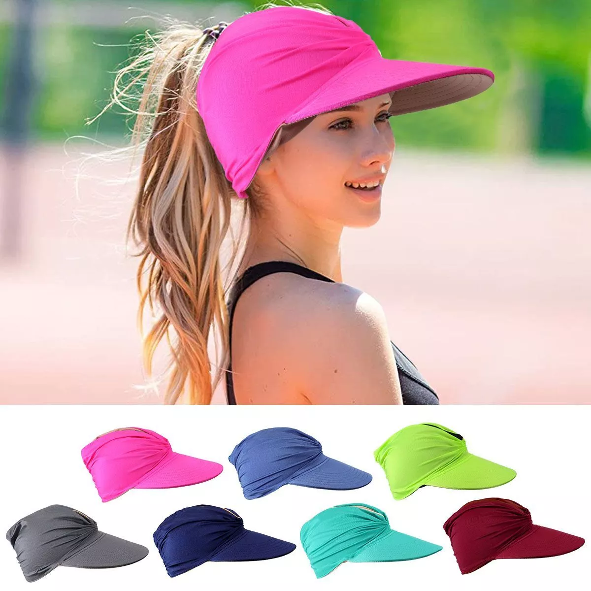 Womens Sun Visor Hat Wide Brim Summer UPF 50+ UV Protection Beach Sport Cap  NEW