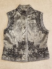 Flashback Women's Size Petite Medium Vest In Gray, Boho Style, Embellishments