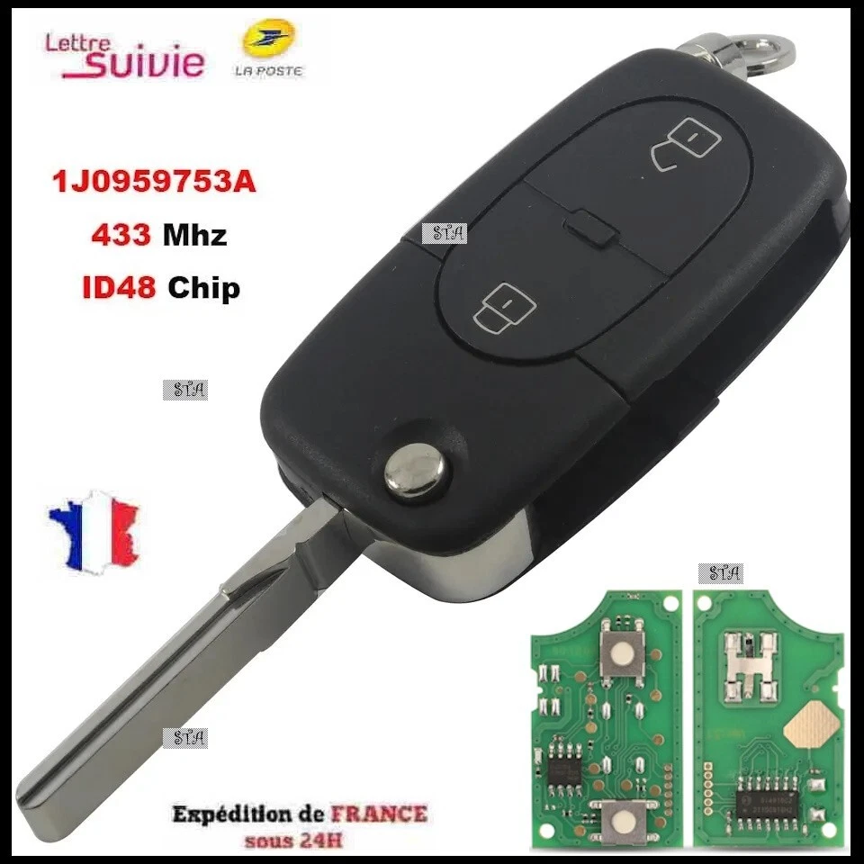 STBRAI CLÉ A DISTANCE 1J0959753A 433MHZ POUR VW GOLF BORA PASSAT SKODA FABIA