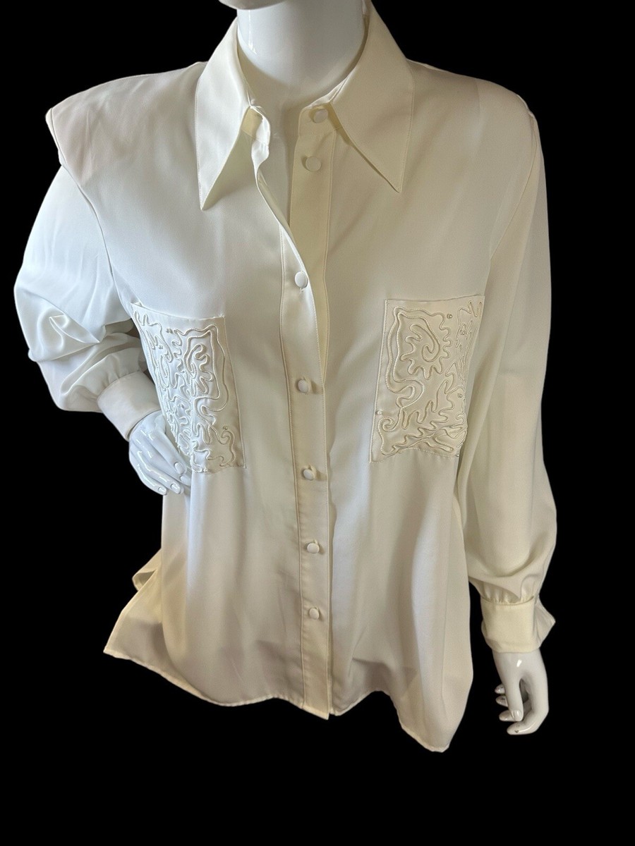 Josephine Chaus Women's Ivory 100% Polyester Blouse Size 14, Semi