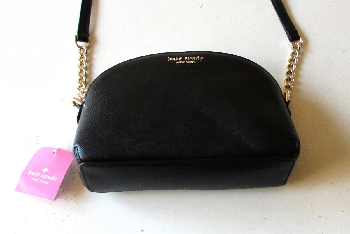 Borsa a tracolla Kate Spade New York Cameron Hilli Saffiano in pelle nera oro pallido