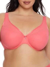 Curvy Couture SUNKISSED CORAL Sheer Mesh Push Up Bra, US 44H, UK 44FF, NWOT