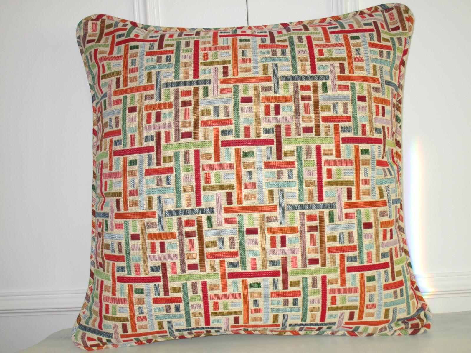 Housse de coussin à motifs géométriques multicolore 45 cm x 45 cm déco ethnique moderne